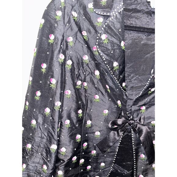 Anthropologie Odille Cottage Core Silk Embroidered Beaded Floral Jacket Blazer - Picture 3 of 7